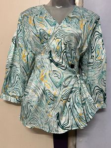 Branded Abstract Print Wrap Top