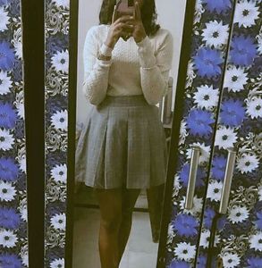 Gray Plaid Pleated Skirt