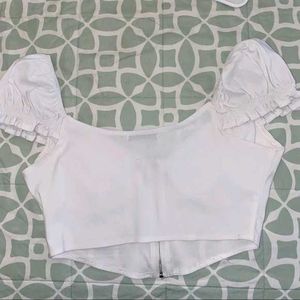 Shein Cotton White Puff Sleeve Crop Top