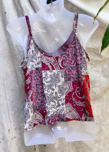 381212 Paisley Print Tie-Front Tank Top