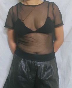 Black Mesh Top With Tag