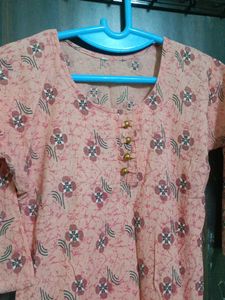Peach Colour Pure Cotton Straight Kurti