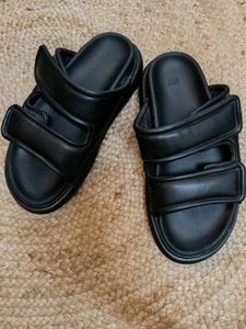 HnM Black Velcro Strap Slides