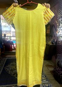 Phulkari Pure Cotton Yellow Embroidered Kurta Set