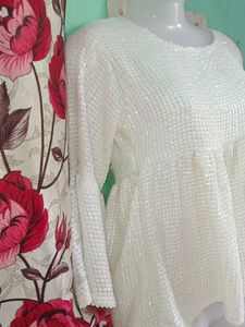 Sparkling White Sequin Peplum Top