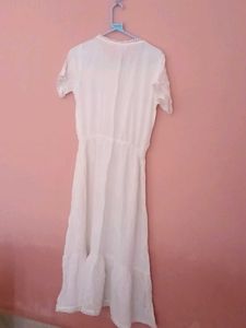 White Midi Dress with Pom-Pom Trim