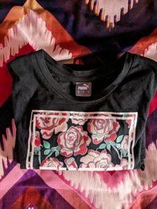 Puma 100% Cotton Printed Black Tee