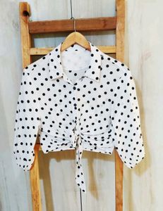 Polka Dot Tie-Front Crop Top size-28-30-S
