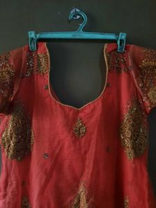 Red Net Embroidered Kurti Women