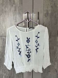 Floral Embroidered White Blouse