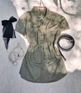 y2k Olive Green fitted Shirt