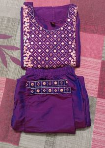 Gajarai Art Silk Embroidered Kurta Pant Set