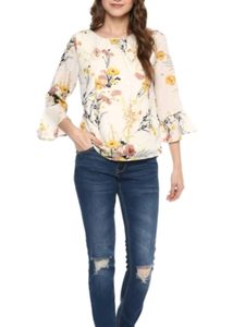 Floral Print Ruffle Sleeve Top