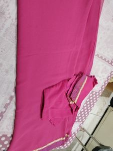 Dark Carrot Pink Colour Saree With Blouse