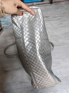 Silver Quilted Tote Bag