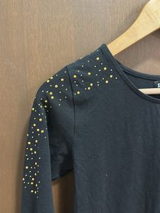 Black Bodycon Dress with Gold Studs – Size S