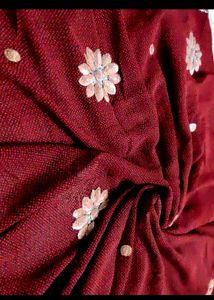 Floral Embroidered Maroon Saree