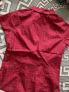 Red Patterned Short Sleeve Top