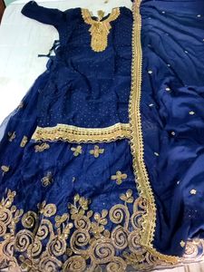 Nevy Blue Kurta With Lehenga And  Dupatta