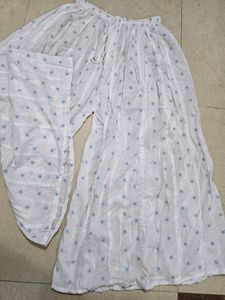 White Palazzo With Blue Star Prints