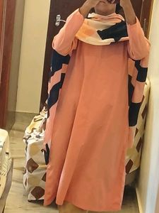 Peach A-line Kurta Set With Printed Dupatta