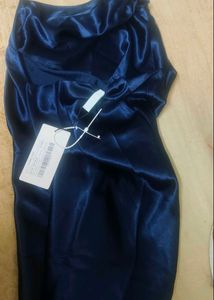 Navy Blue Satin Maxi Dress