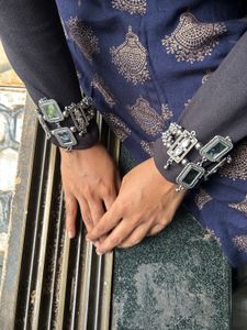 oxidised square mirror openable bracelet pair