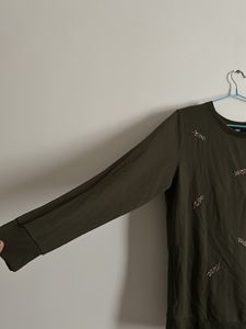 Beaded Detail Olive Green Sweatshirt