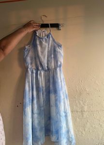 Blue Tie-Dye Halter Dress