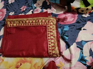 New Maroon Saree with Designer Blouse Piece