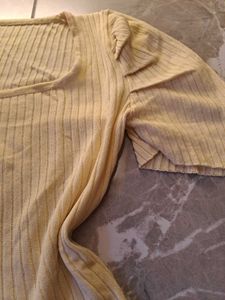 &#34;Sunshine Charm Ribbed Top With Puffed Sleeves ☀️✨