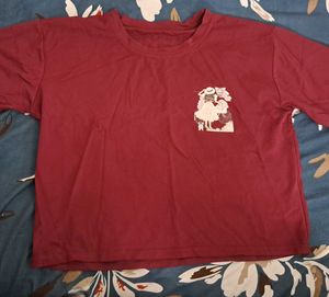 Maroon Oversized Crop Tshirt(XS-L)