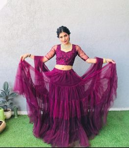 Stitched Wine Lengha