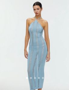 Blue Knitted Halter Maxi Dress