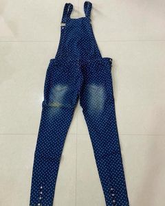 Denim Blue Dungarees with Star Pattern
