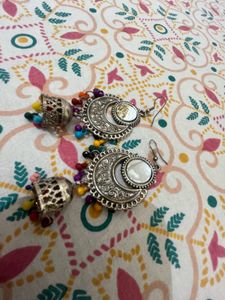 Two Pair Silver Jhumka Earrings