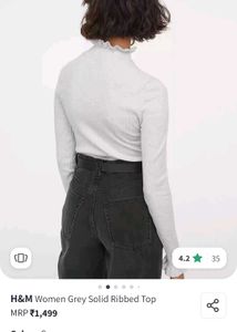 H&amp;M Women Grey Solid Ribbed Top
