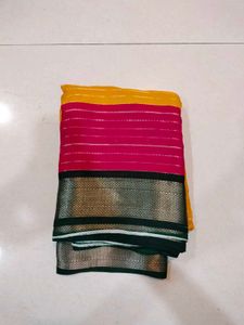 Pink & Yellow Silk Saree