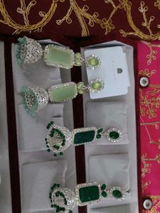 Green Stone Earrings 2 pair set fancy