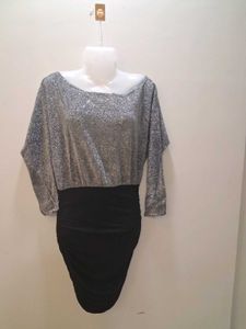 Elegant Silver &amp; Black Dress bodycon