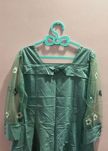 Green Dress with Floral Sleeves