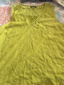 Yellow Lace Trim Tank Top