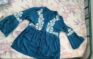 Embroidered Teal Top