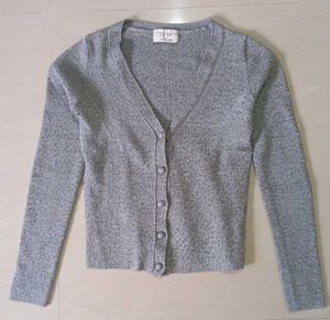 Button-up V-neck cardigan sweater