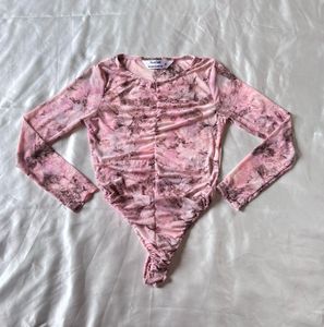 Pink Full Sleeves Mesh Bodysuit