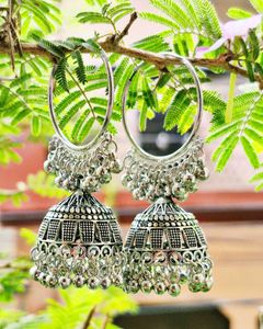 Combo of 4 Oxidised Silver Jhumka Earrings Women.