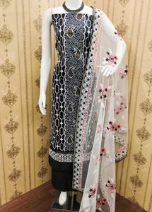 Black Floral Embroidered Cotton Salwar Suit Dress