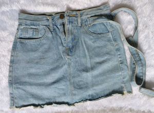 Denim Mini Skirt with Tie