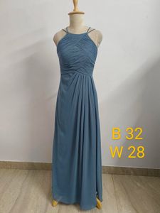 Elegant Blue Lace Bodice Maxi Dress