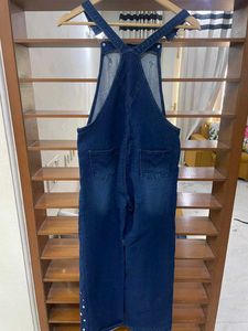 Denim Jumpsuit with Flower Applique